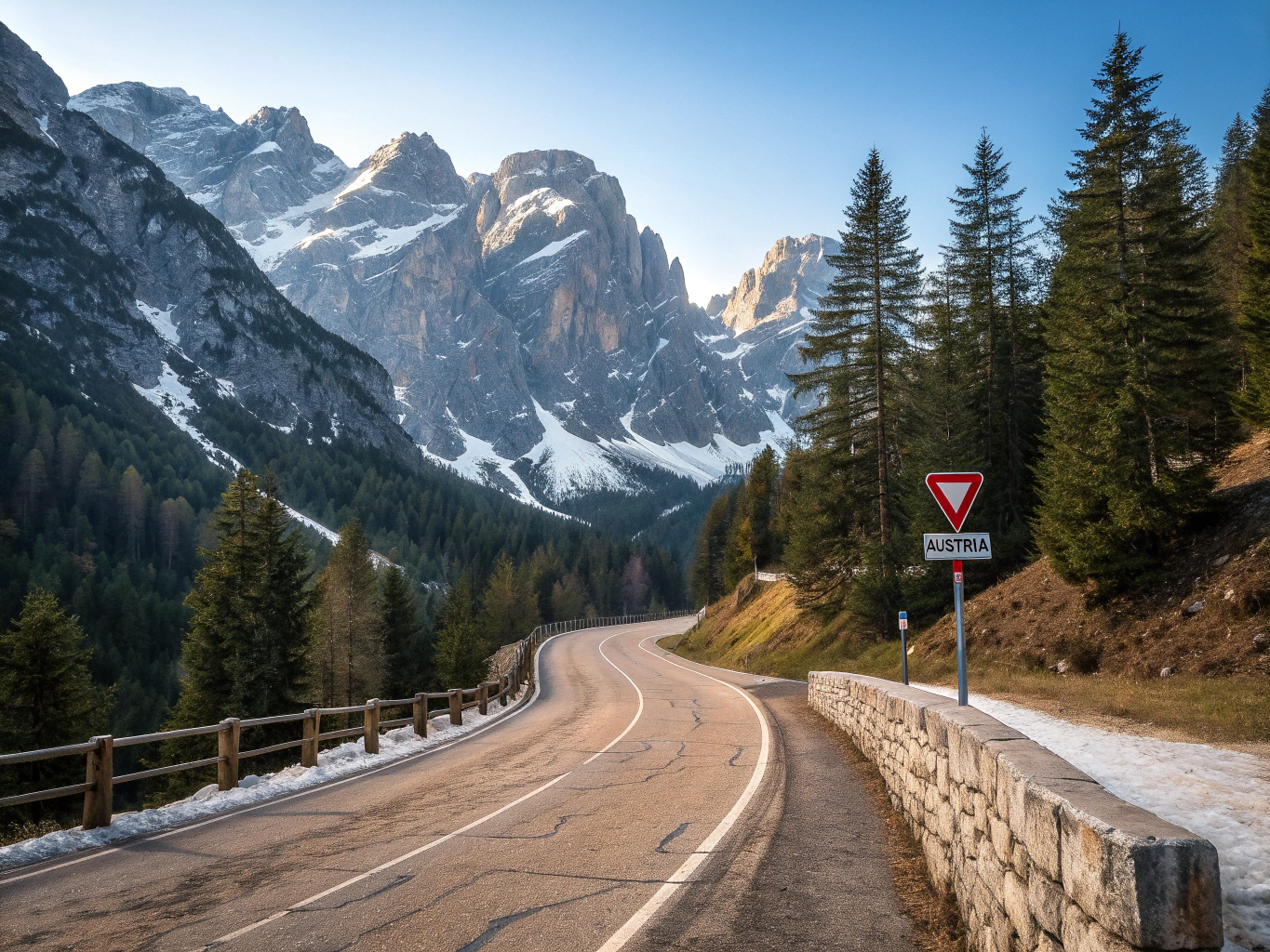 Kurvenreiche Alpenstraße durch Berglandschaft