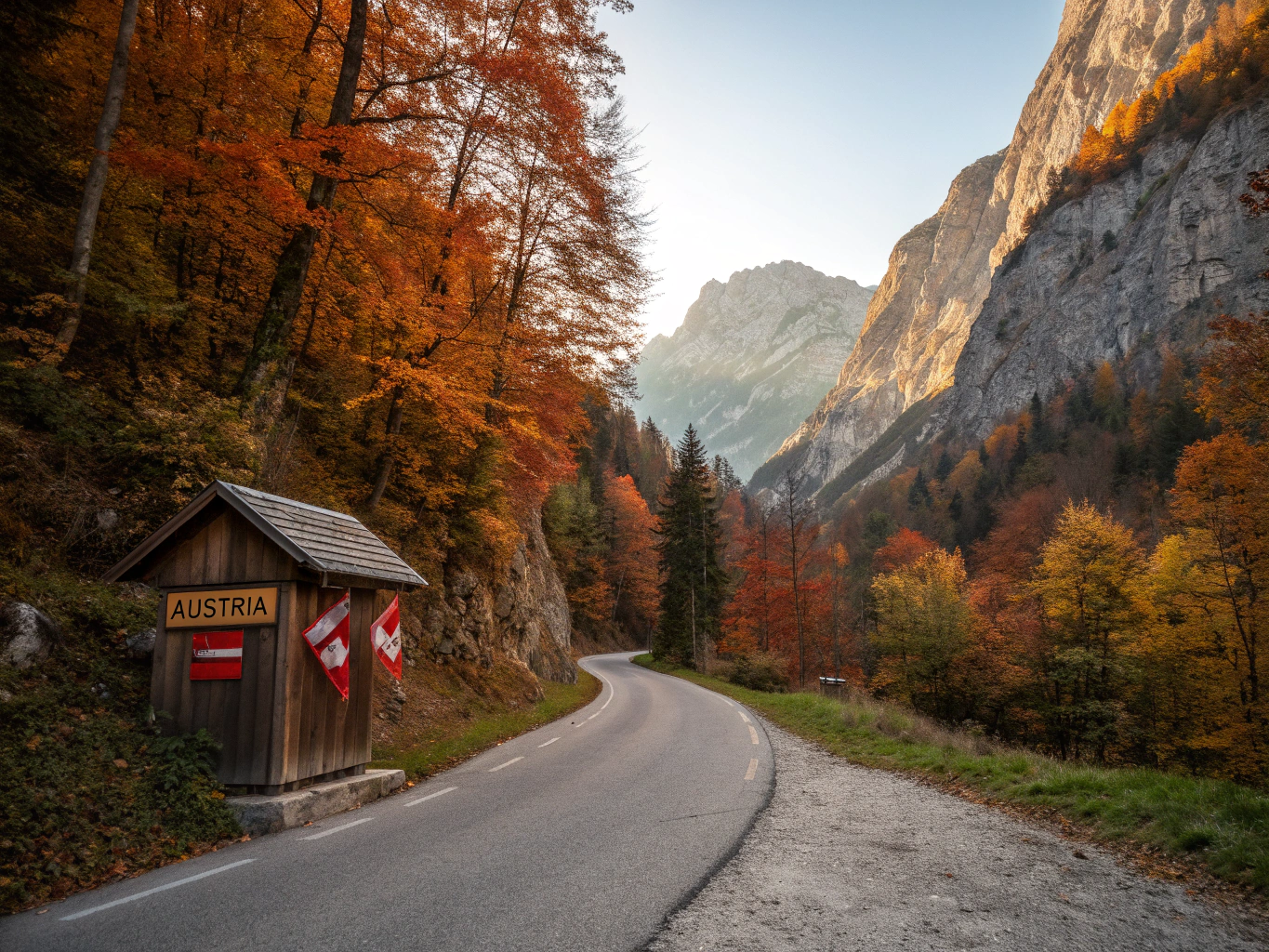 Gewundene Alpenroute im Herbst